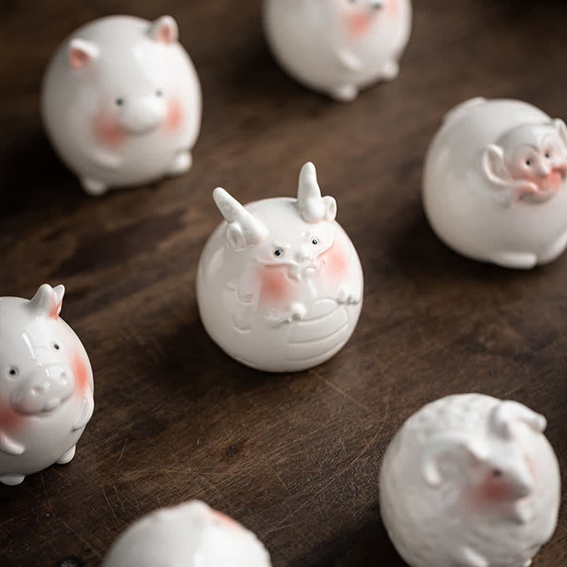 Buddha Stones Ceramic Chinese Zodiac Purity Round Animal Display Cute Animal Decor - image 27