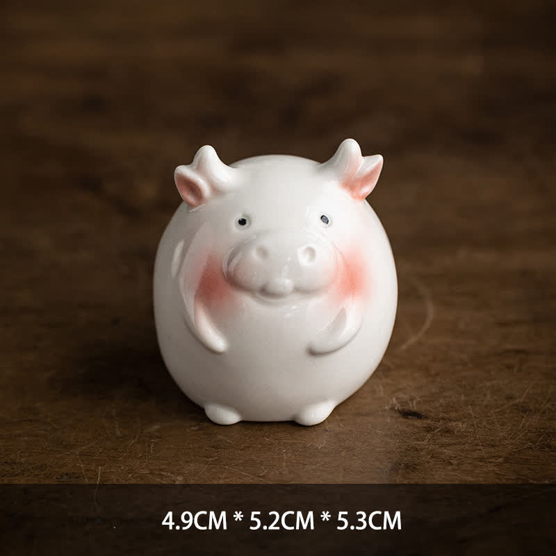 Buddha Stones Ceramic Chinese Zodiac Purity Round Animal Display Cute Animal Decor - Ox - image 3
