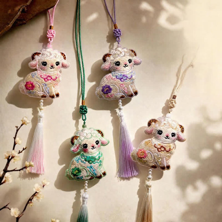 Buddha Stones Fabric Embroidery Goat Cute Car Hanging Decoration - image 8