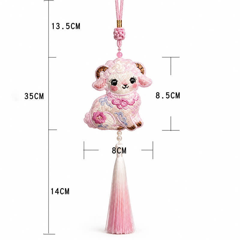 Buddha Stones Fabric Embroidery Goat Cute Car Hanging Decoration - image 6