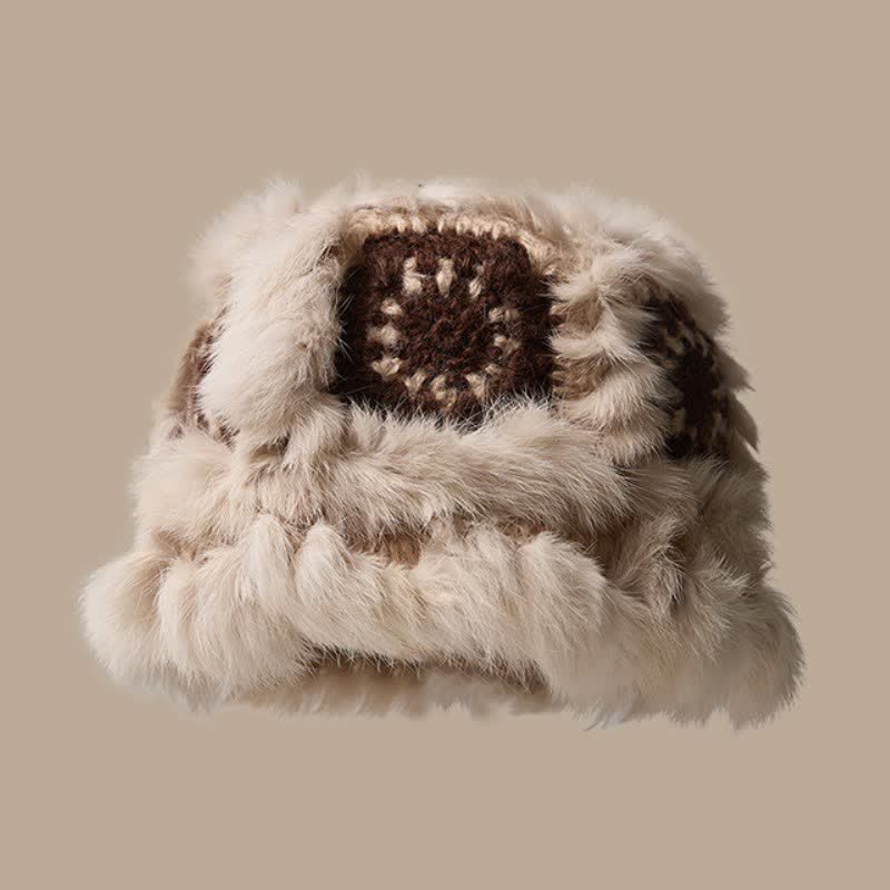 Buddha Stones Fall Winter Plush Geometric Flower Embroidered Bucket Women's Hat - Beige - image 0