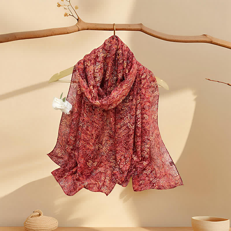 Buddha Stones Spring Summer Vintage Floral Abstract Women's Scarf - Red - image 9