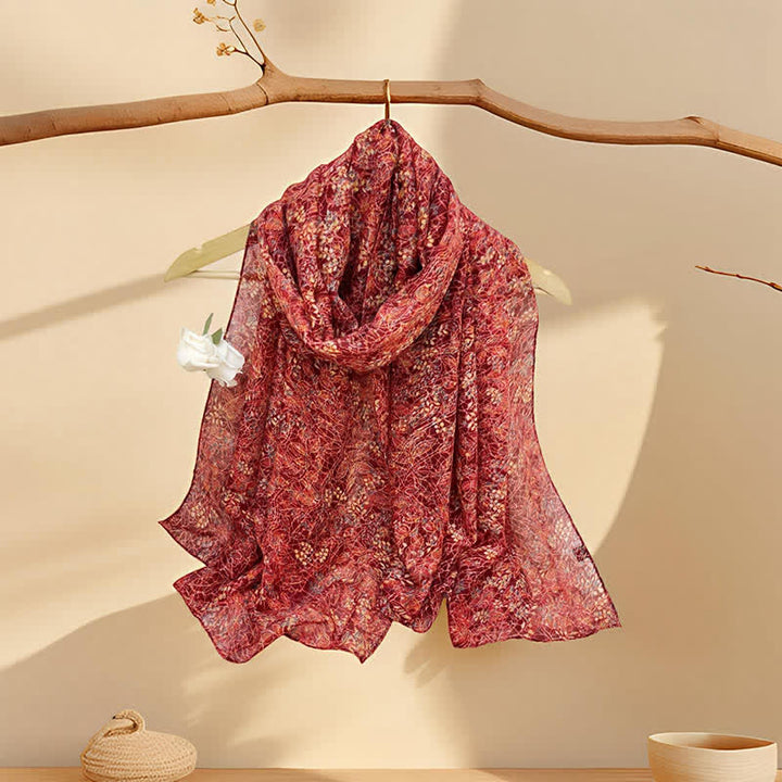 Buddha Stones Spring Summer Vintage Floral Abstract Women's Scarf - Red - image 9