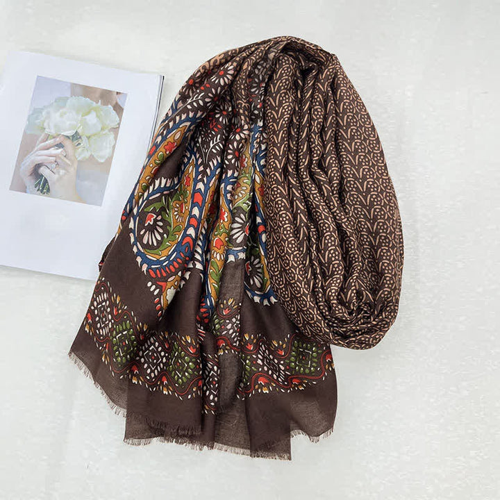 Buddha Stones Spring Fall Ethnic Floral Leaf Print Women's Scarf - image 1