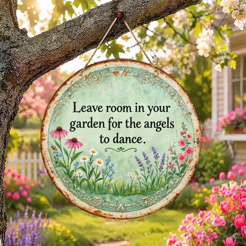 Buddha Stones "Leave Room In Your Garden For The Angels To Dance" Garden Blessing Floral Hanging Metal Iron Round Meaningful Symbols Wall Art - image 0