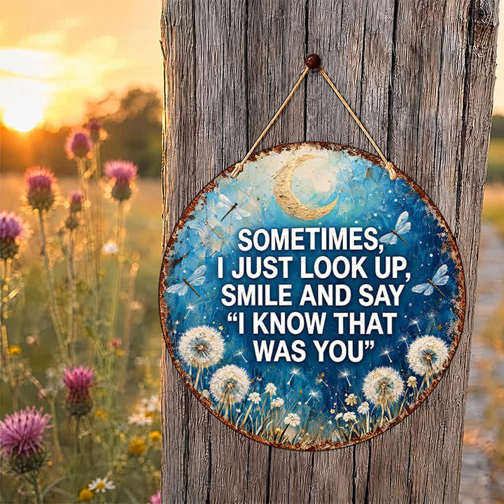 Buddha Stones Moon Dragonfly and Dandelion Intuition Memorial Quote Round Metal Iron Meaningful Symbols Wall Art - image 1