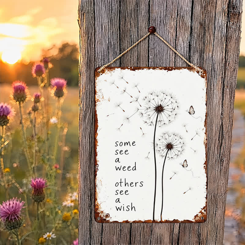 Buddha Stones "Some See A Weed, Others See A Wish" Dandelion Wish Quote Rustic Design Butterfly Metal Iron Meaningful Symbols Wall Art - image 1