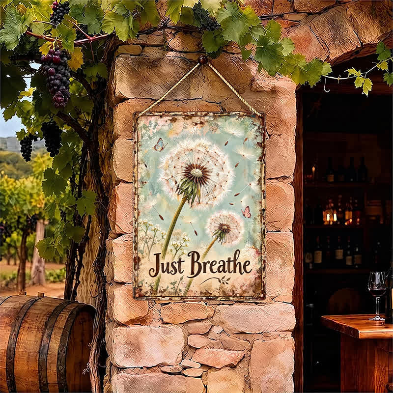 Buddha Stones "Just Breathe" Dandelion Rustic Design Hanging Metal Iron Meaningful Symbols Wall Art - image 6
