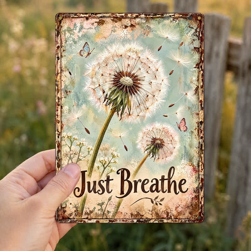 Buddha Stones "Just Breathe" Dandelion Rustic Design Hanging Metal Iron Meaningful Symbols Wall Art - image 4