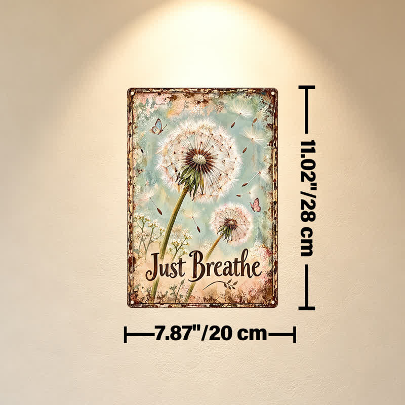 Buddha Stones "Just Breathe" Dandelion Rustic Design Hanging Metal Iron Meaningful Symbols Wall Art - Approx. 20cm x 28cm x 0.1cm / 7.87in x 11.02in x 0.04in - image 2