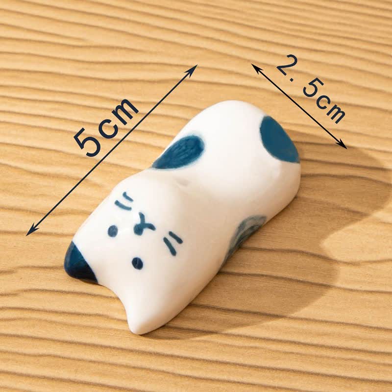 Buddha Stones Ceramic Purity Hand-Painted Cat-Shaped Chopstick Holder - Red Ears Yellow Patterns(Approx. 2.5 cm × 6.5 cm) - image 4