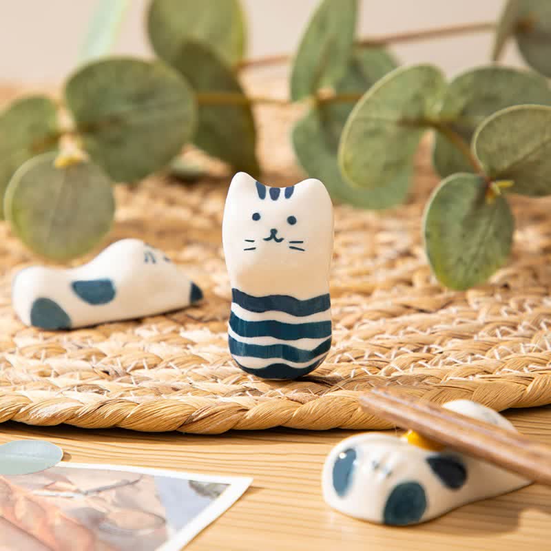 Buddha Stones Ceramic Purity Hand-Painted Cat-Shaped Chopstick Holder - image 6