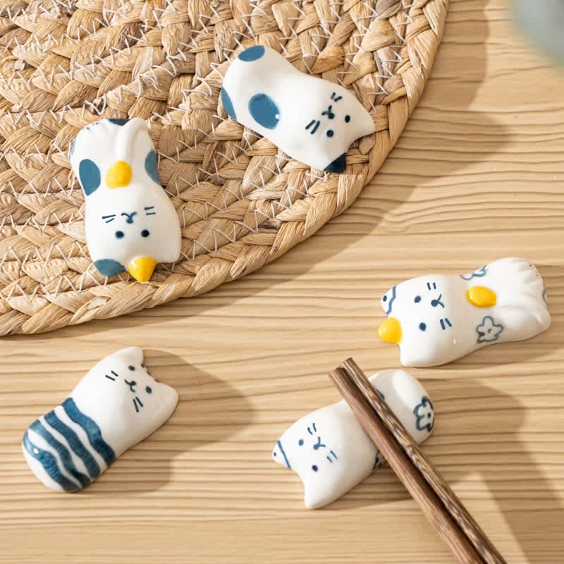 Buddha Stones Ceramic Purity Hand-Painted Cat-Shaped Chopstick Holder - image 0