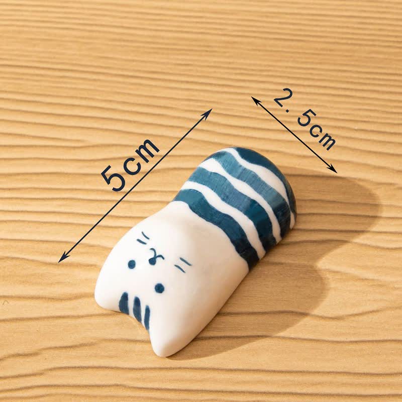 Buddha Stones Ceramic Purity Hand-Painted Cat-Shaped Chopstick Holder - Blue Stripes(Approx. 2.5 cm × 5.0 cm) - image 5