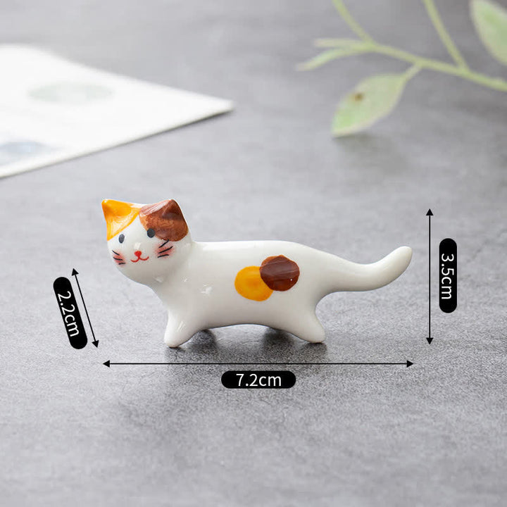 Buddha Stones Glazed Ceramic Cat Tabletop Chopstick Holder - Orange Brown - image 6