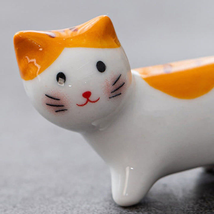 Buddha Stones Glazed Ceramic Cat Tabletop Chopstick Holder - image 2