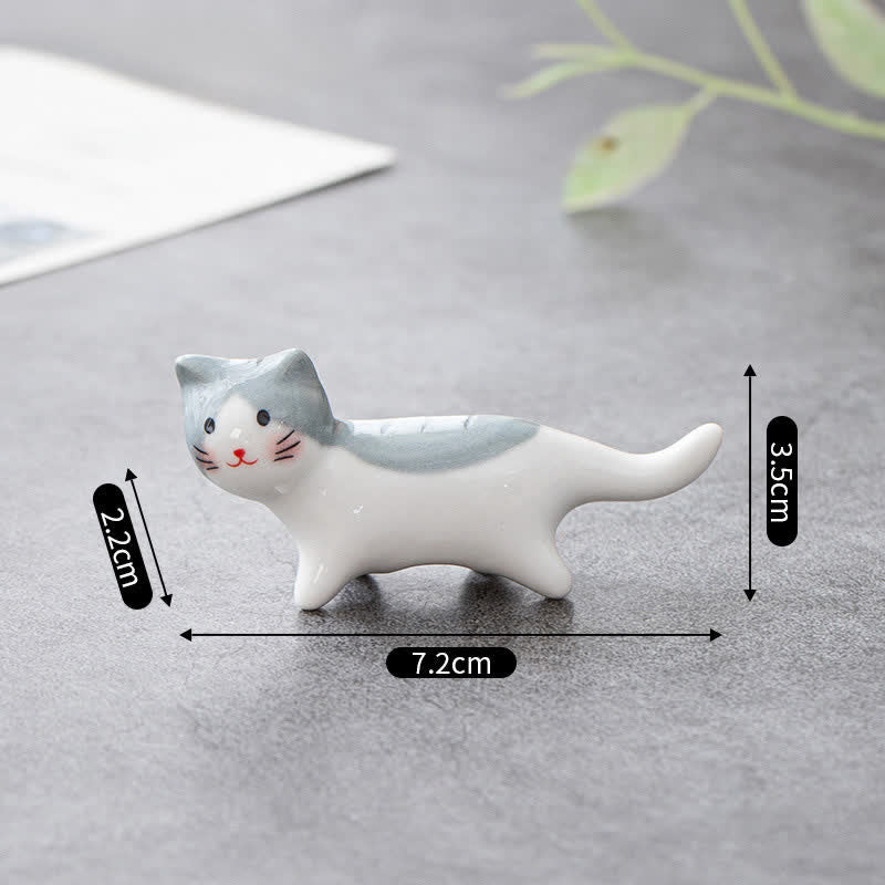 Buddha Stones Glazed Ceramic Cat Tabletop Chopstick Holder - Gray - image 4