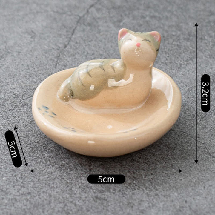 Buddha Stones Japanese Style Hand-Painted Ceramic Orange Sleeping Cat Chopstick Holder - Brown Sleeping Cat(Approx. 5.0 cm × 5.0 cm × 3.2 cm) - image 1