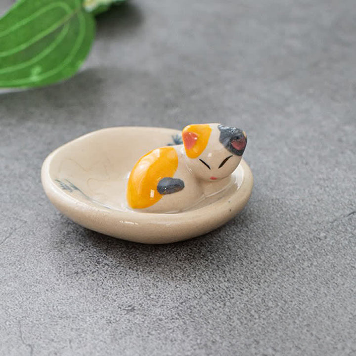 Buddha Stones Japanese Style Hand-Painted Ceramic Orange Sleeping Cat Chopstick Holder - image 6