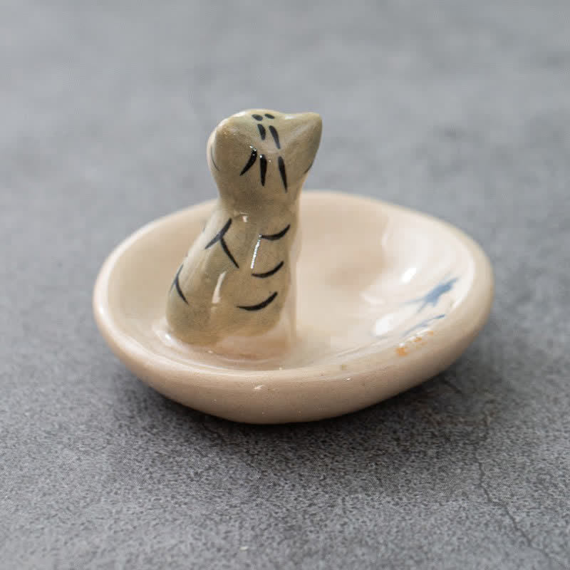 Buddha Stones Japanese Style Hand-Painted Ceramic Orange Sleeping Cat Chopstick Holder - image 4