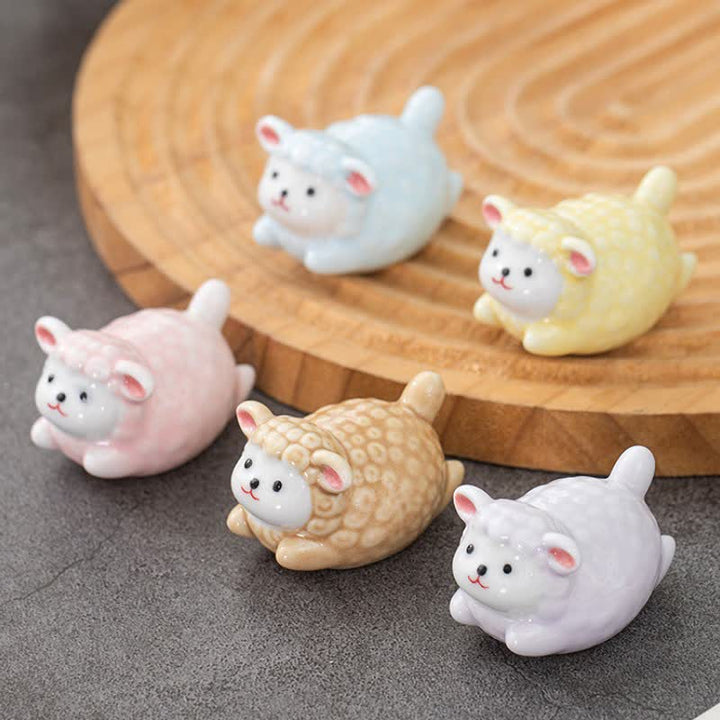 Buddha Stones Glazed Ceramic Lucky Sheep Chopstick Holder - image 12