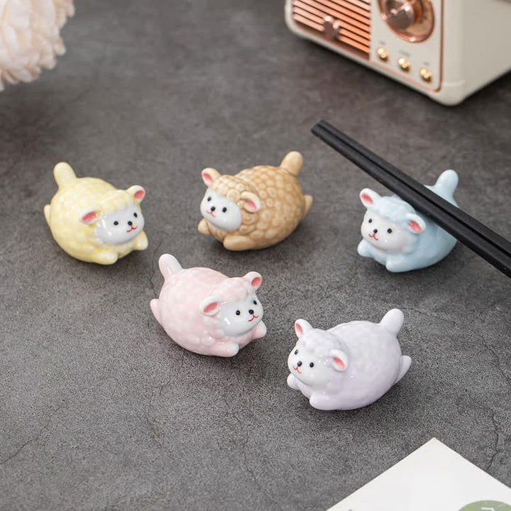 Buddha Stones Glazed Ceramic Lucky Sheep Chopstick Holder - image 0