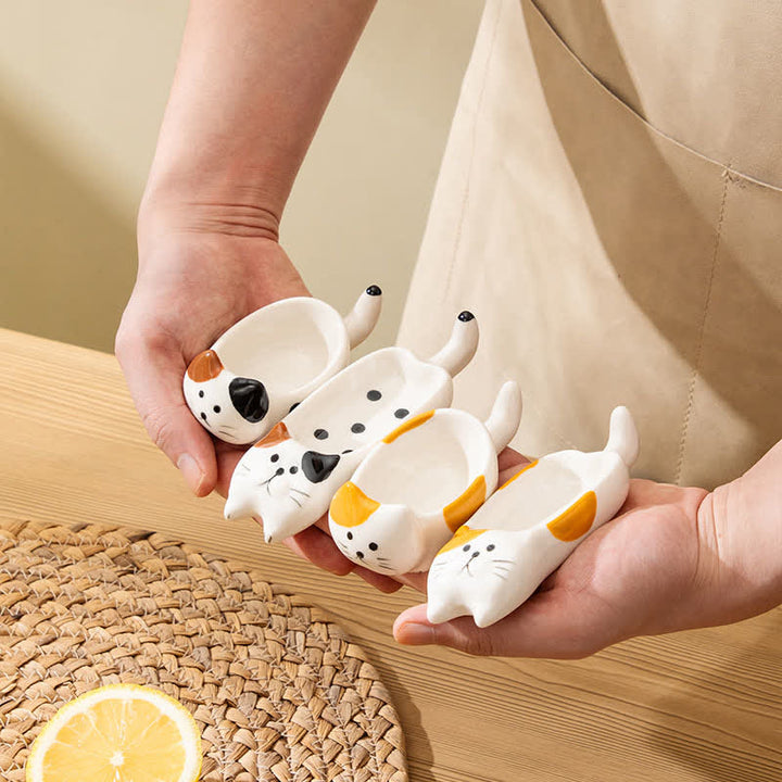 Buddha Stones Hand-Painted Cute Cat Ceramic Sauce Dish Chopstick Holder - image 15