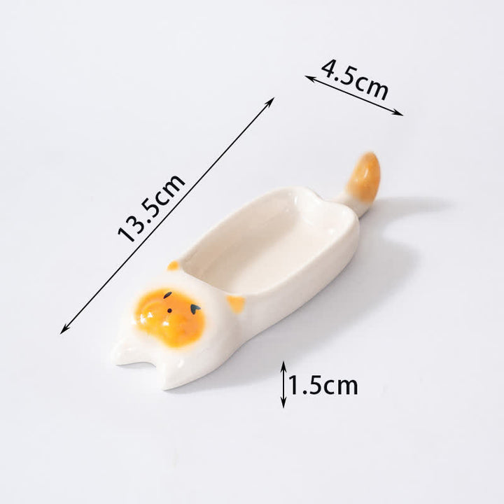 Buddha Stones Hand-Painted Cute Cat Ceramic Sauce Dish Chopstick Holder - Long Orange Face White - image 10