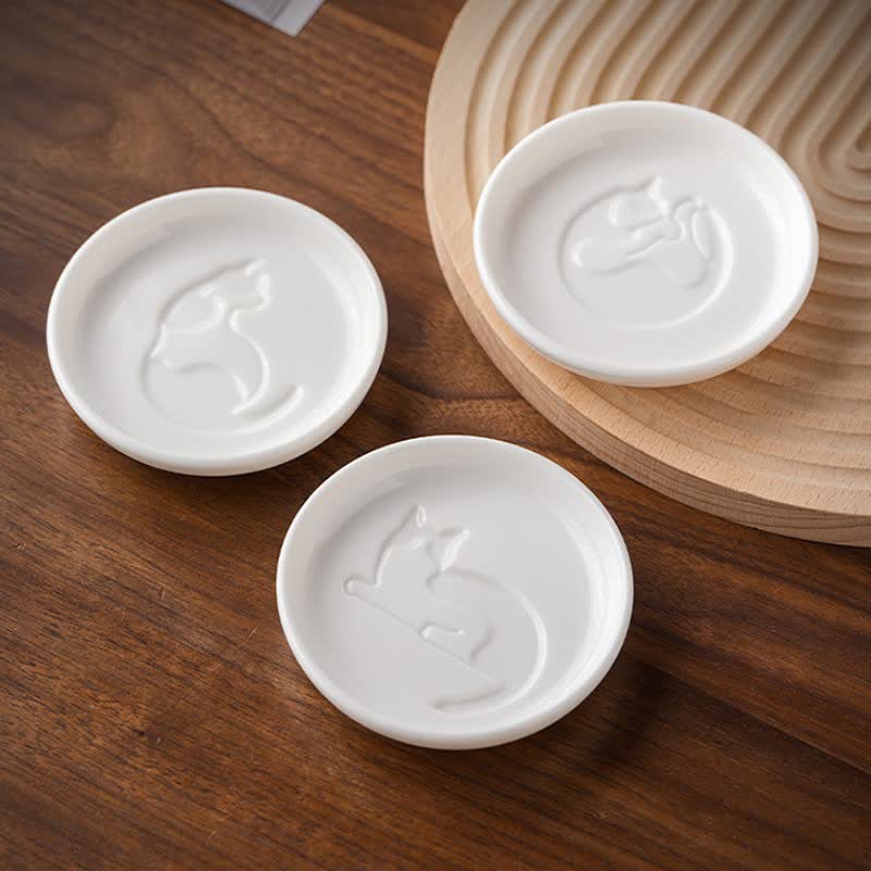 Buddha Stones White Ceramic Cat Silhouette Elegant Round Sauce Dish - image 12