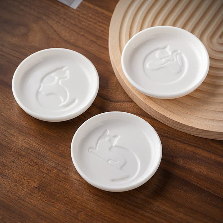 Buddha Stones White Ceramic Cat Silhouette Elegant Round Sauce Dish - image 12