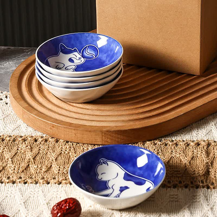 Buddha Stones Blue White Ceramic Playful Cat Round Sauce Dish - image 14