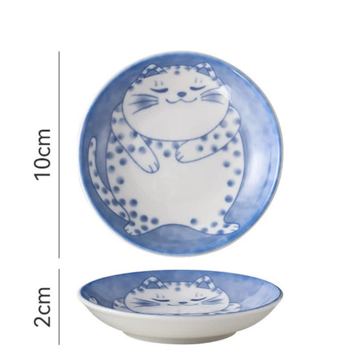 Buddha Stones Cute Cat Round Ceramic Shallow Dish Japanese Style Sauce Dish - Spots - image 1