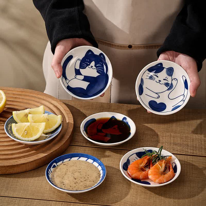 Buddha Stones Cute Cat Round Ceramic Shallow Dish Japanese Style Sauce Dish - image 12