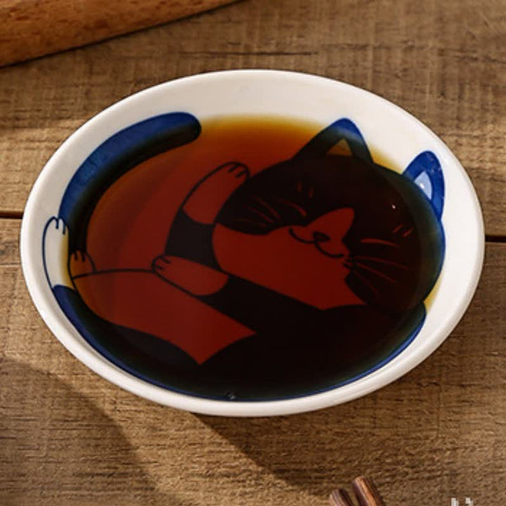 Buddha Stones Cute Cat Round Ceramic Shallow Dish Japanese Style Sauce Dish - image 5