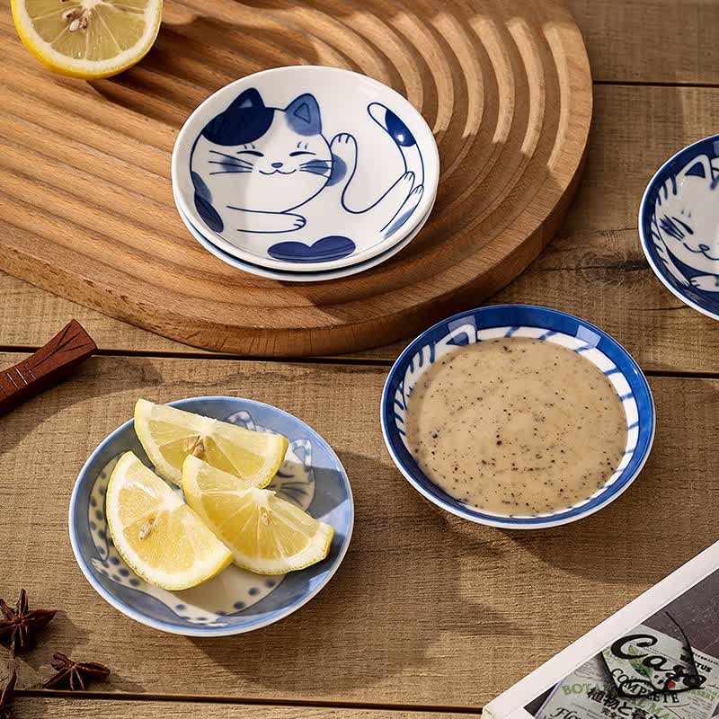 Buddha Stones Cute Cat Round Ceramic Shallow Dish Japanese Style Sauce Dish - image 10