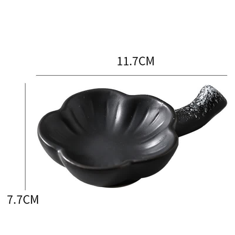 Buddha Stones Vintage Japanese Plum Blossom Handled Ceramic Sauce Dish - Black - image 6