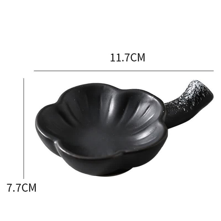 Buddha Stones Vintage Japanese Plum Blossom Handled Ceramic Sauce Dish - Black - image 6