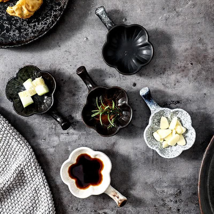 Buddha Stones Vintage Japanese Plum Blossom Handled Ceramic Sauce Dish - image 0