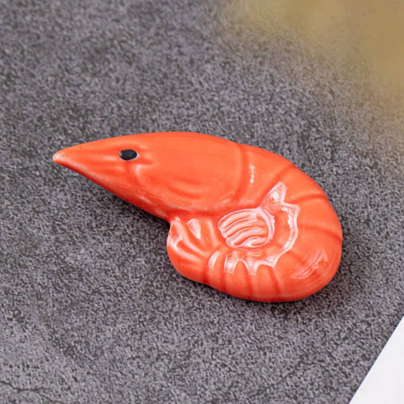 Buddha Stones Ceramic Food Style Mini Chopstick Holder - Red Shrimp Approx. 5.2 × 2.7 × 1.2 cm - image 3