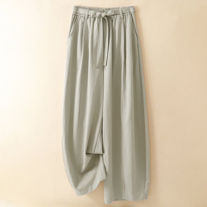 Buddha Stones Spring Fall Casual Minimalist Lace-up Solid Ankle Pants Women's Wide Leg Pants With Pockets - Beige - US8-10, UK/AU12-14, EU40-42 (2XL) - image 10