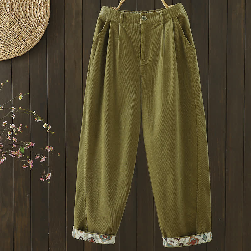 Buddha Stones Fall Winter Casual Vintage Zipper Design Geometry Ankle Pants Corduroy Women's Tapered Pants With Pockets - Olive - US8-10, UK/AU12-14, EU40-42 (2XL) - image 0