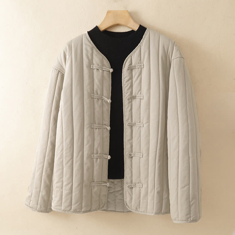 Buddha Stones Fall Winter Casual Vintage Tang Style Chinese Frog Closure Solid Women's Jacket - Beige - US8-10, UK/AU12-14, EU40-42 (2XL) - image 0