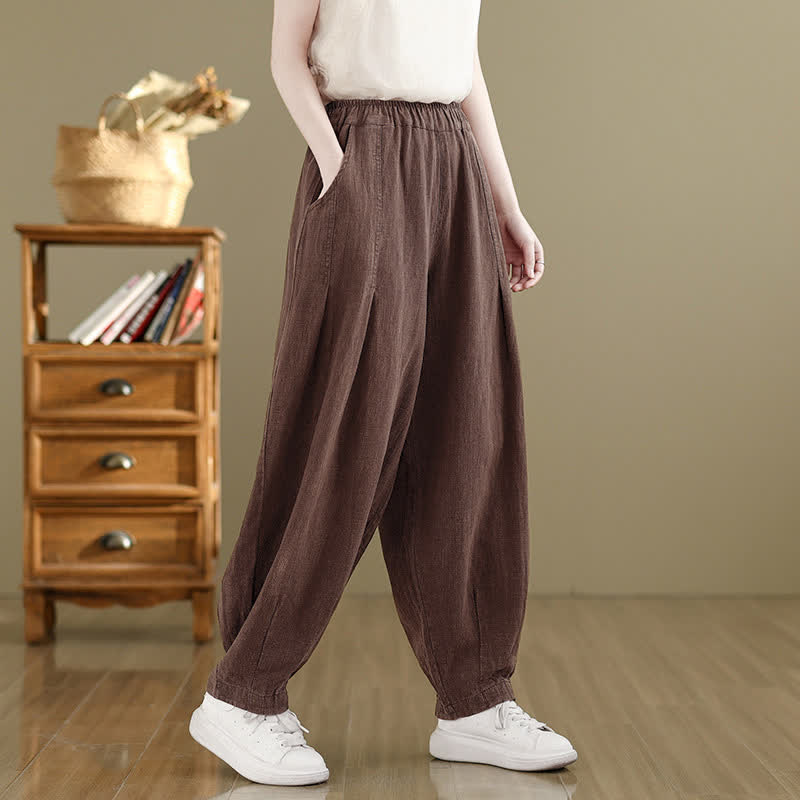 Buddha Stones Spring Summer Casual Solid Ankle Pants Women's Harem Pants With Pockets - image 1