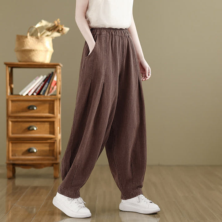 Buddha Stones Spring Summer Casual Solid Ankle Pants Women's Harem Pants With Pockets - image 1