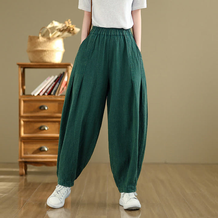 Buddha Stones Spring Summer Casual Solid Ankle Pants Women's Harem Pants With Pockets - image 7