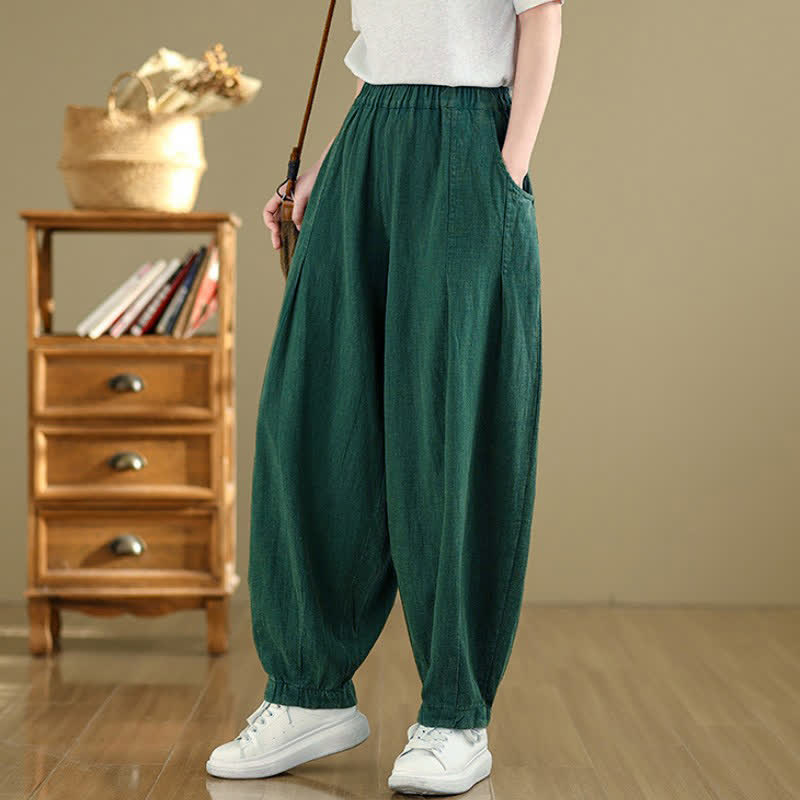 Buddha Stones Spring Summer Casual Solid Ankle Pants Women's Harem Pants With Pockets - image 8