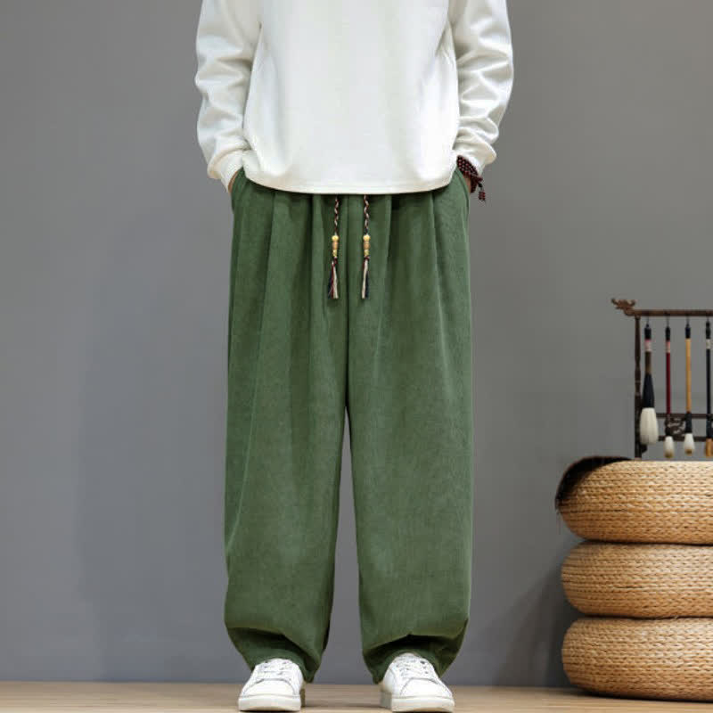 Buddha Stones Fall Winter Simple Classic Drawstring Solid Ankle Pants Corduroy Men's Straight Leg Pants With Pockets - DarkOliveGreen - US/UK/AU48, EU58 (6XL) - image 21