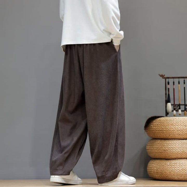 Buddha Stones Fall Winter Simple Classic Drawstring Solid Ankle Pants Corduroy Men's Straight Leg Pants With Pockets - image 4