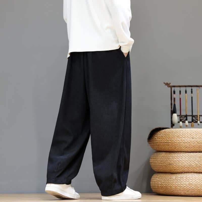 Buddha Stones Fall Winter Simple Classic Drawstring Solid Ankle Pants Corduroy Men's Straight Leg Pants With Pockets - image 15