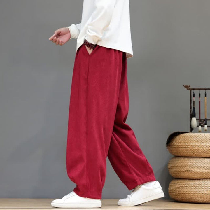 Buddha Stones Fall Winter Simple Classic Drawstring Solid Ankle Pants Corduroy Men's Straight Leg Pants With Pockets - image 35